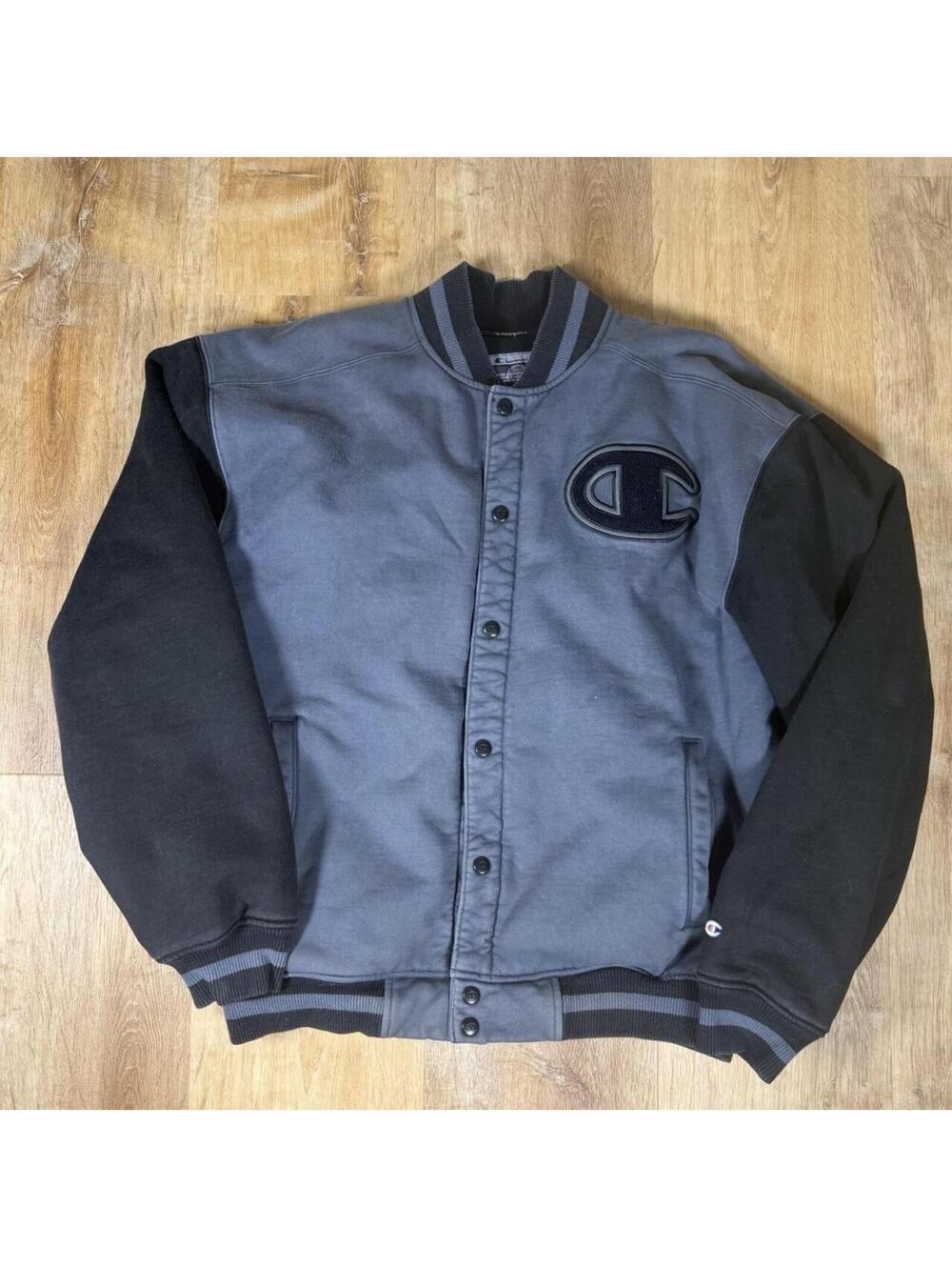 90s Champion Varsity Jacket – Grey/Black (L)
